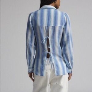 🟤NWT BDG by URBAN OUTFITTERS Maddison Breezy Tie-Back Top in Blue Moon Stripe LG